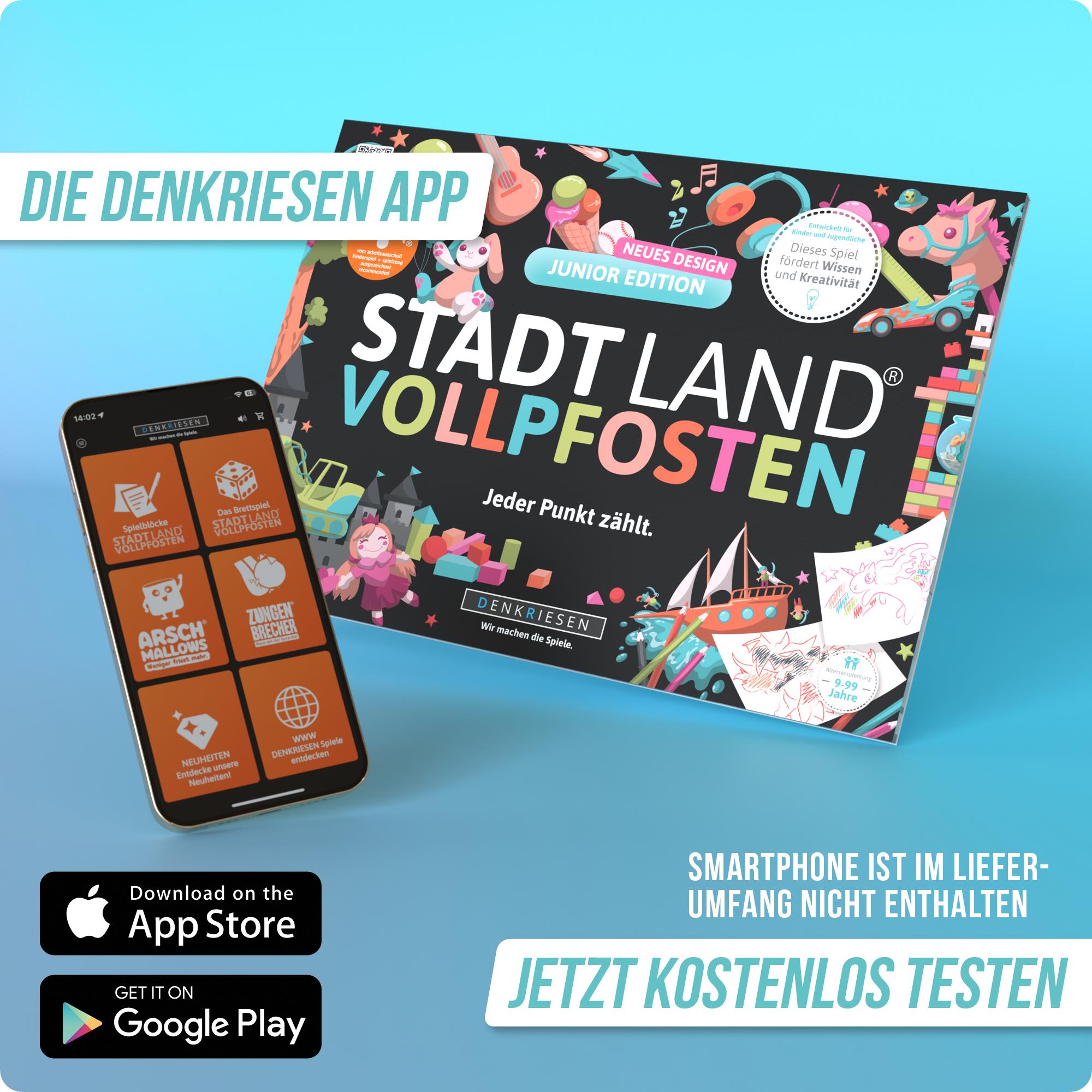 Stadt Land Vollpfosten® Junior Edition – "Jeder Punkt zählt." | A4 Spielblock