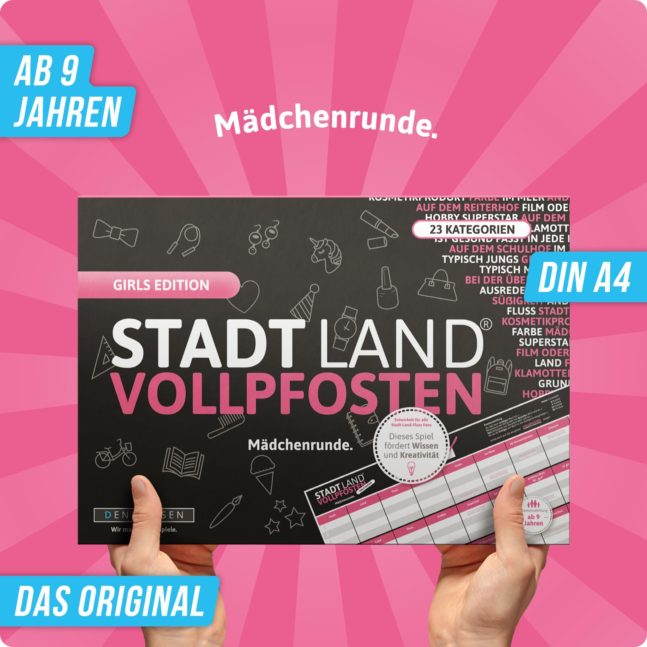 Stadt Land Vollpfosten® Girls Edition – "Mädchenrunde." | A4 Spielblock