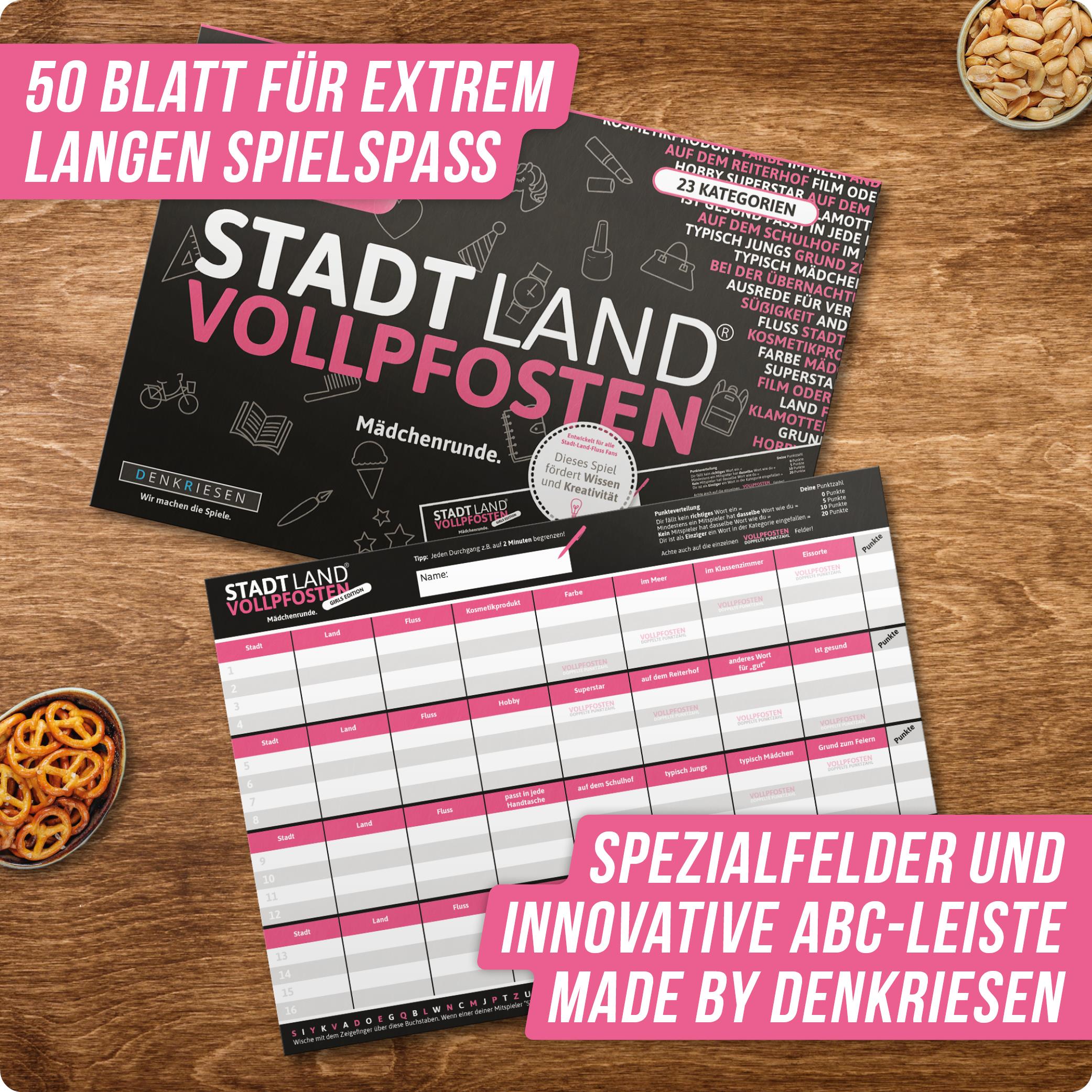 Stadt Land Vollpfosten® Girls Edition – "Mädchenrunde." | A4 Spielblock