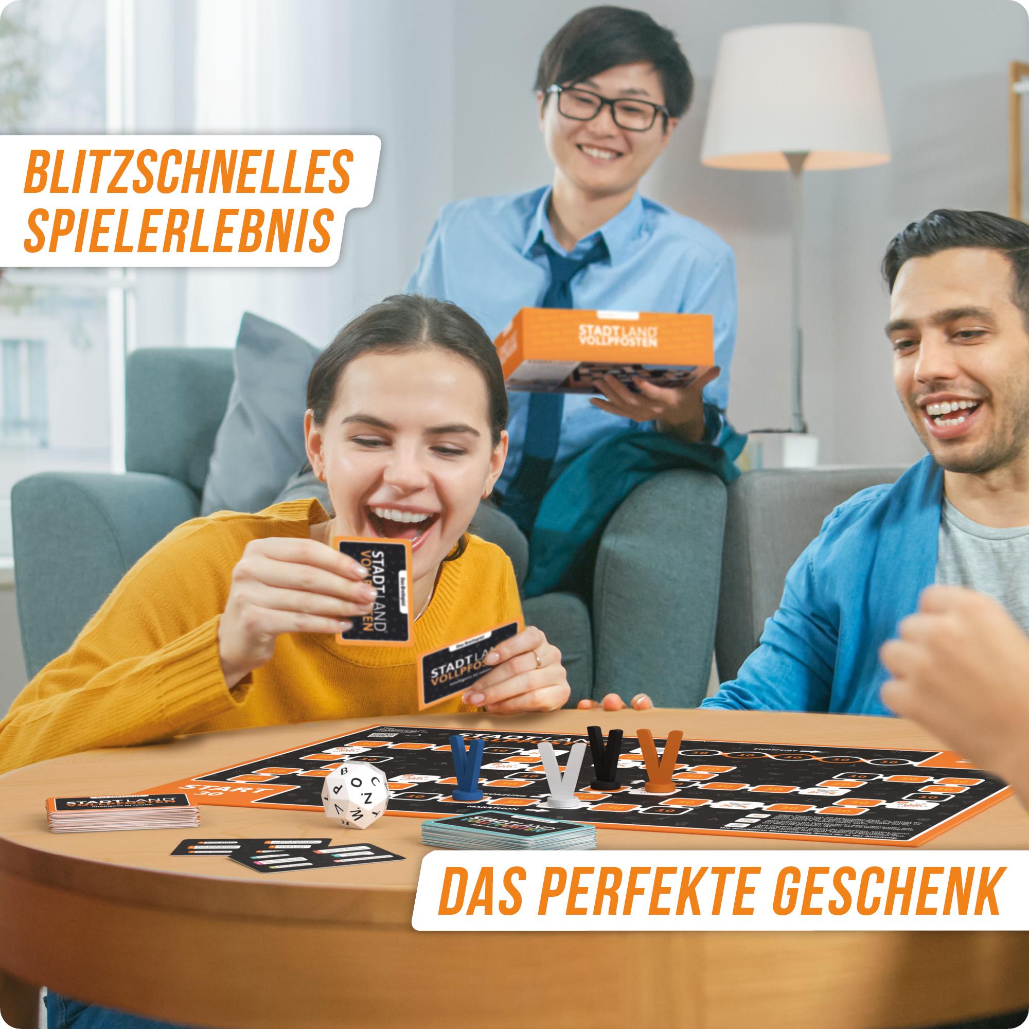 Stadt Land Vollpfosten® Das Brettspiel | Grundspiel inkl. Junior Erweiterung