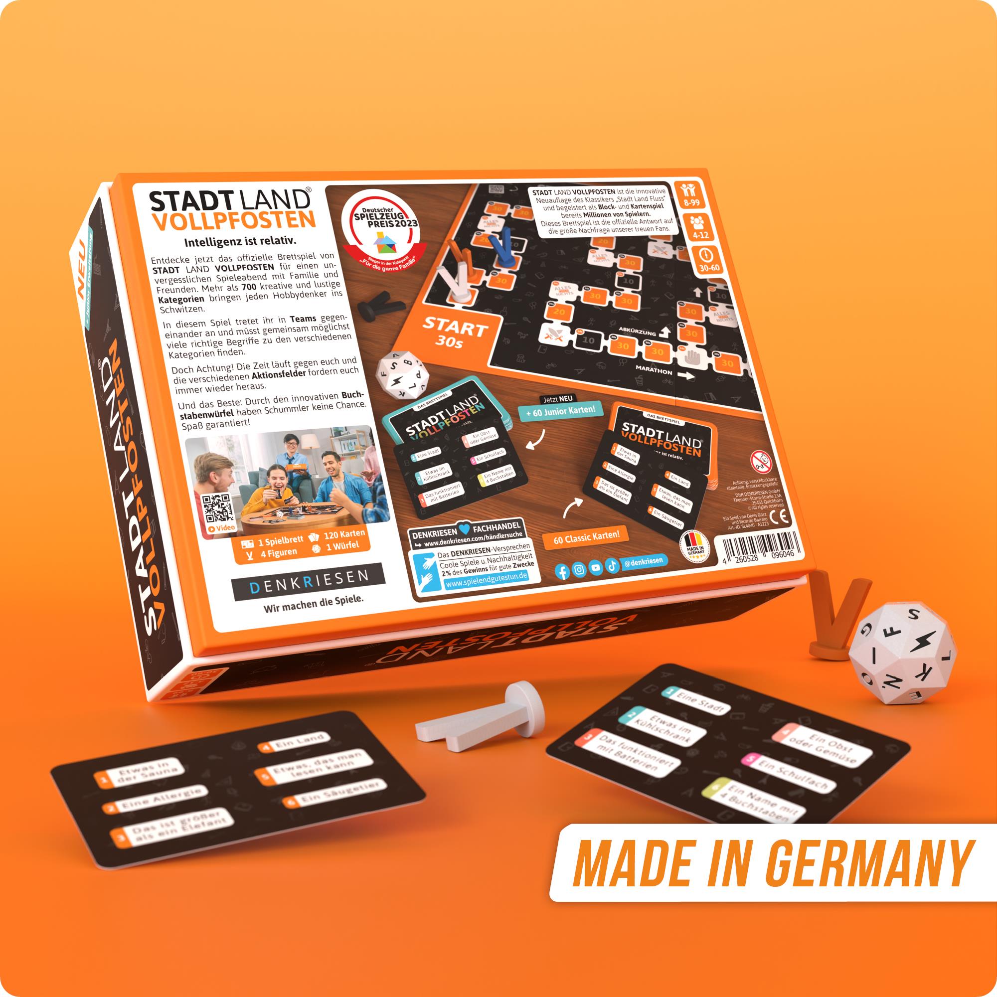 Stadt Land Vollpfosten® Das Brettspiel | Grundspiel inkl. Junior Erweiterung