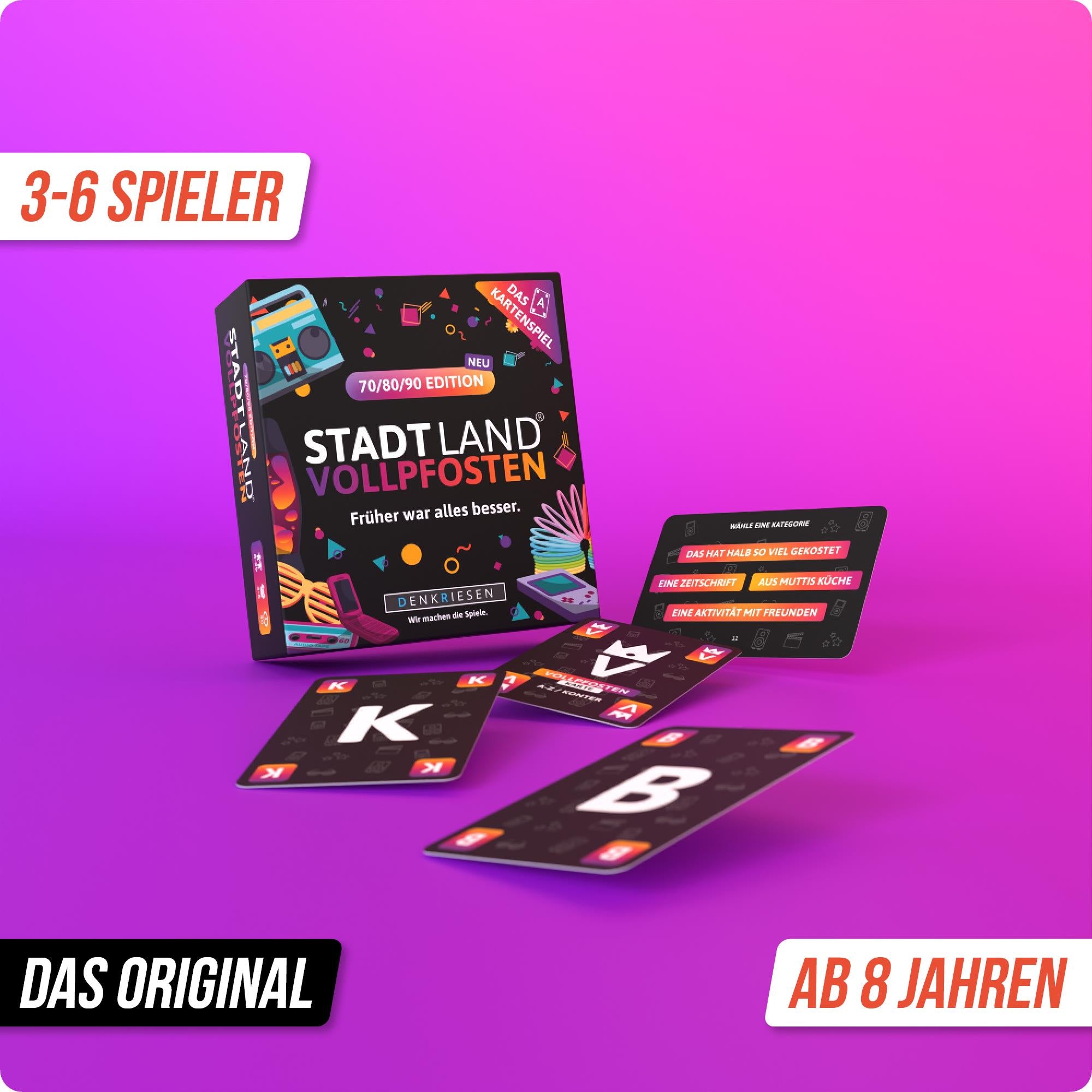 Stadt Land Vollpfosten® 70/80/90 Edition – "Früher war alles besser." | Das Kartenspiel